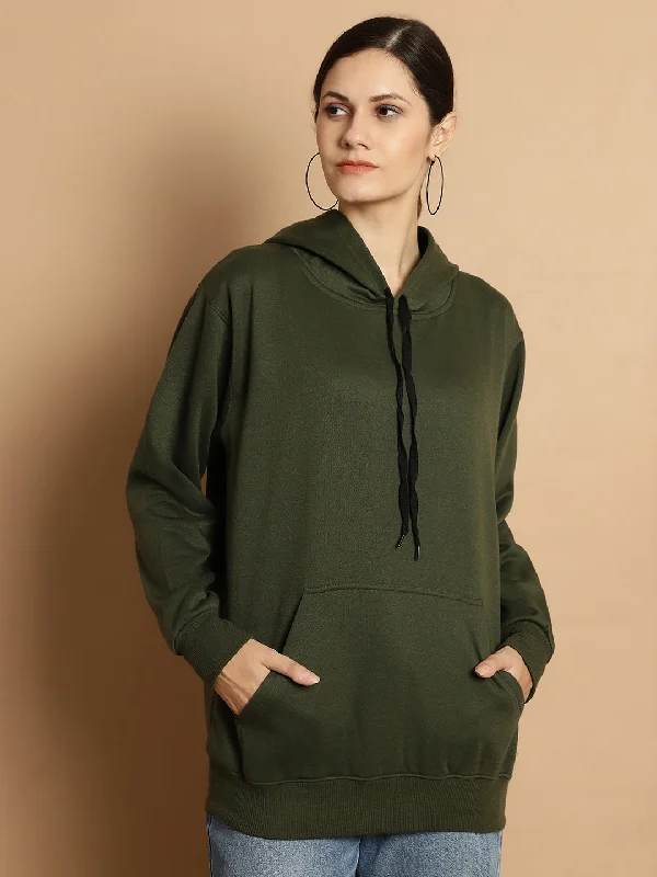 casual workout hoodieVimal Jonney Olive Solid Hooded Cotton Fleece Sweatshirt for Women