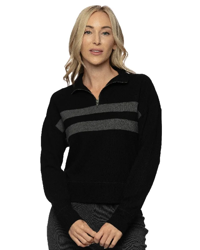 zip-up gym hoodieAndrea FLC Stripe Quarter Zip