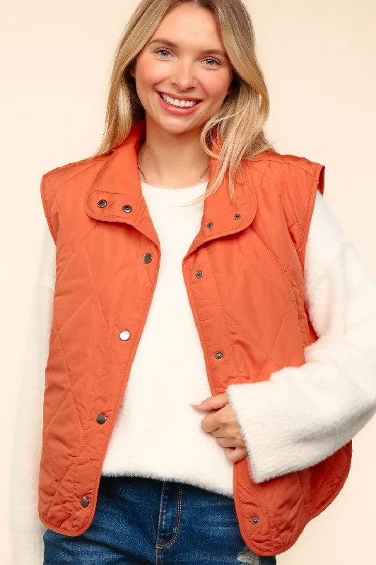 Deal of the Week wool coatRust Sleeveless Snap Button Quilted Puffer Vest