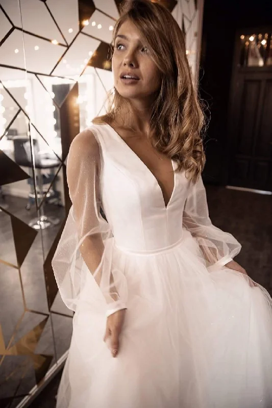 boho dressRomantic Wedding Dress Tveisiya with Puffy Sleeves