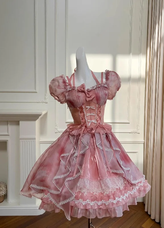 ruffle dress(BFM)Anna~Sweet Pink Lolita OP Dress Princess Sleeves Lolita Dress