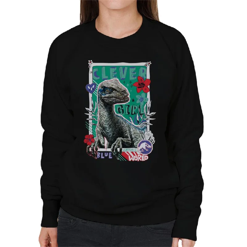 cool workout sweatshirtJurassic Park Clever Girl Blue Floral Border Women's Sweatshirt