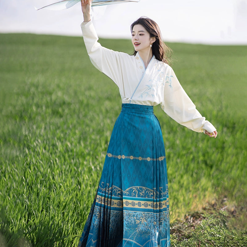 two-piece set (peacock blue skirt+blouse)