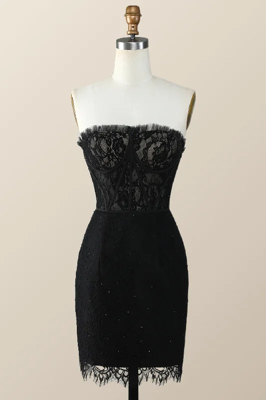 minimalistic dressStrapless Black Lace Bodycon Mini Dresss