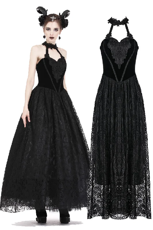 formal dressGothic noble velvet lace long dress with hearted flower design DW187