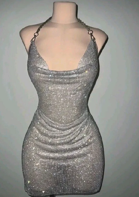 casual shift dressSexy Grey Halter Sheath Short Party Dress Homecoming Dress, DP4108