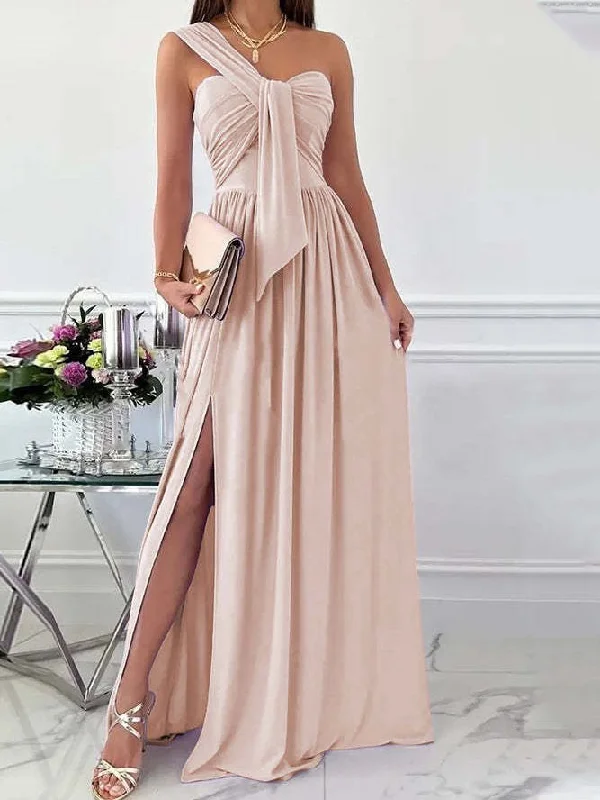 evening dressSimple Sleeveless Off Shoulder Slit Dress