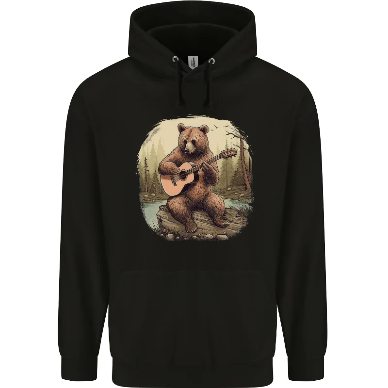 stylish pullover hoodieA Bear Playing a Ukulele Acoustic Guitar Mens 80% Cotton Hoodie