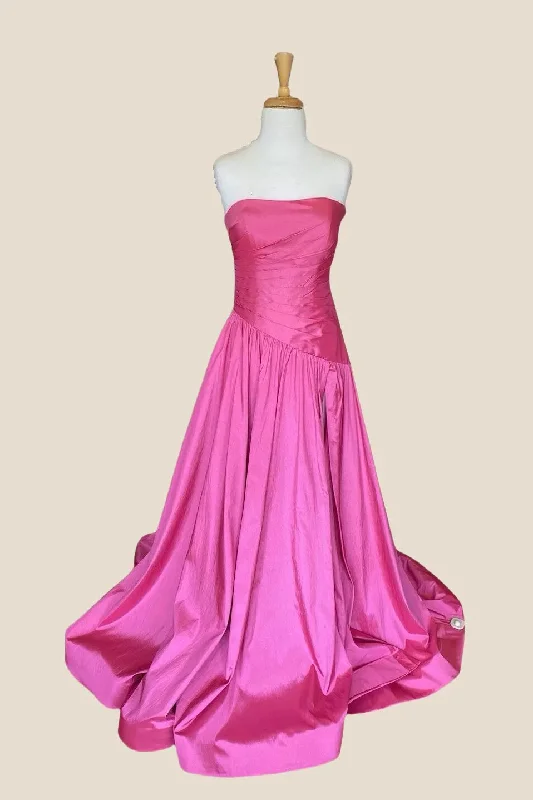 casual day dressStrapless Hot Pink Ruched Long Formal Gown