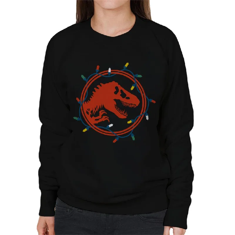 loose fit athletic hoodieJurassic Park Christmas Logo Festive Lights Women's Sweatshirt