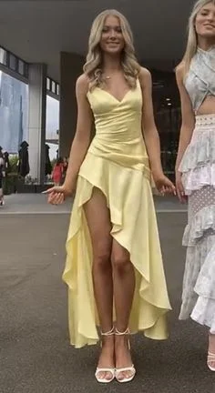 layered dressYellow High-Low Spaghetti Straps Prom Dress Party Dress,DP442