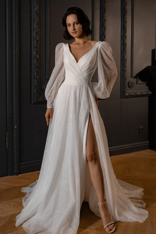 minimalistic dressSparkly Wedding Dress Inger With Leg Slit