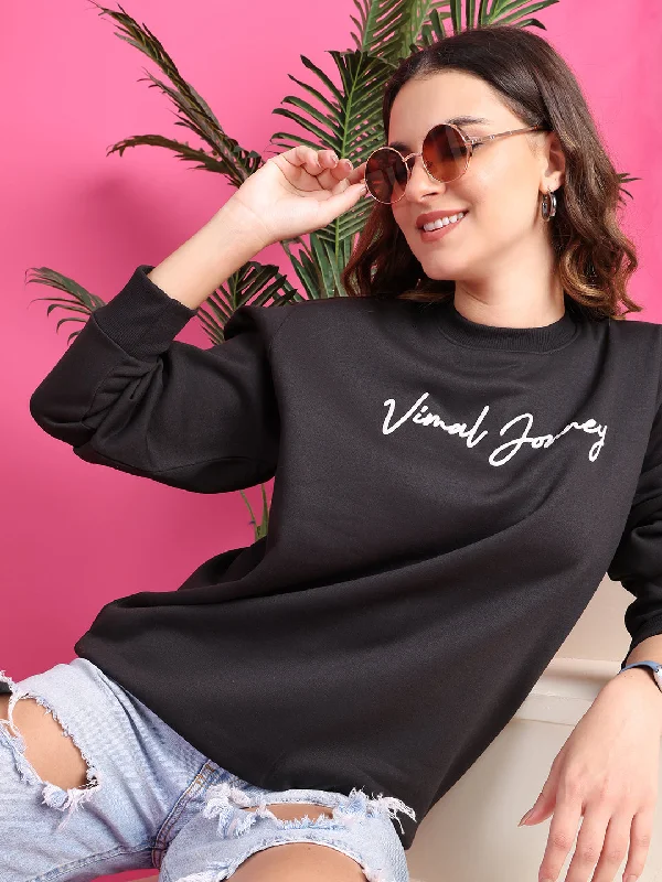 warm athletic hoodieVimaL Jonney Regular Fit Black Printed Sweatshirt For Women