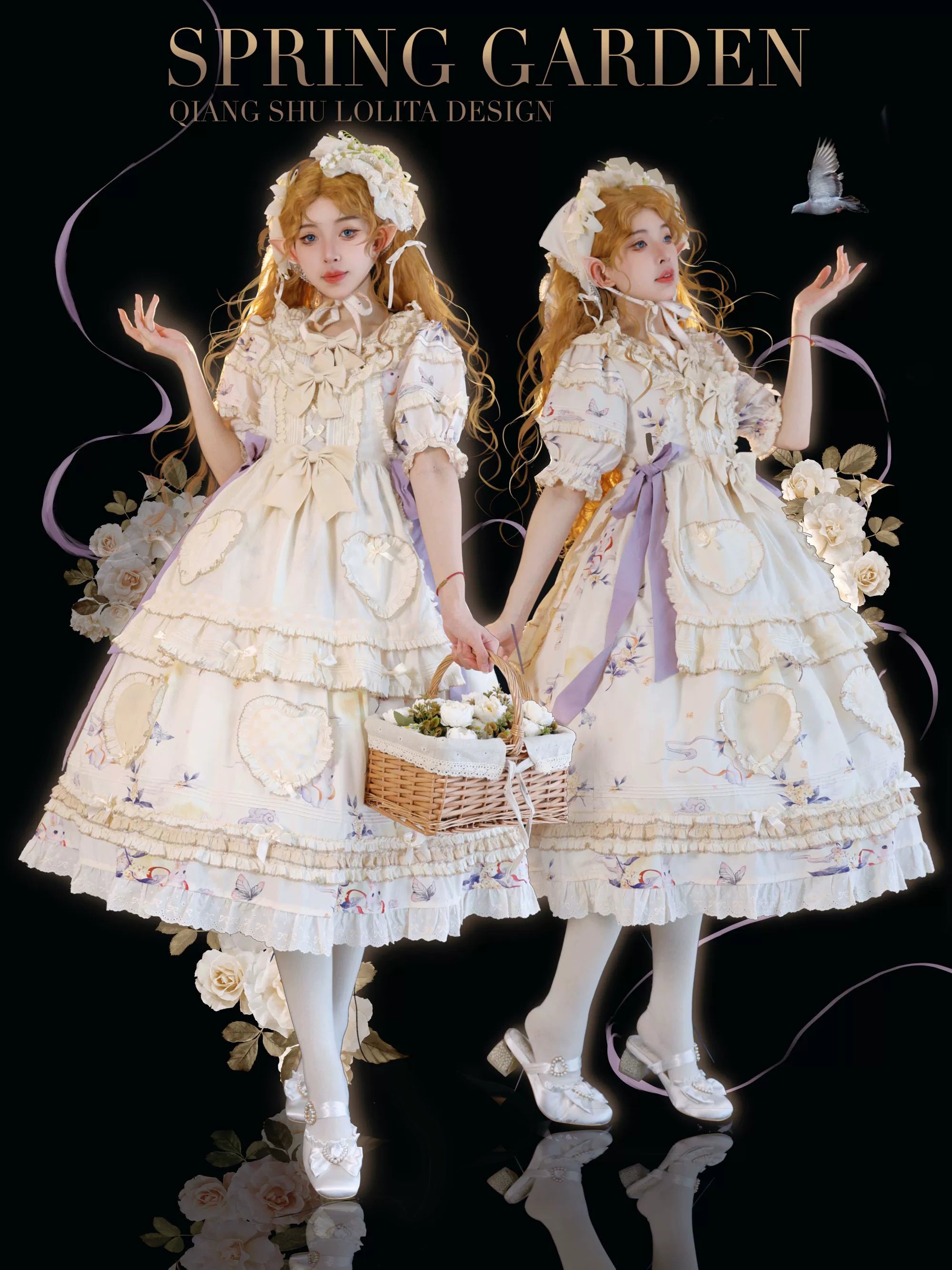 classic fit-and-flare dressUncle Wall Original~Bay Rabbit's Tale~Sweet Lolita OP Dress Floral Print