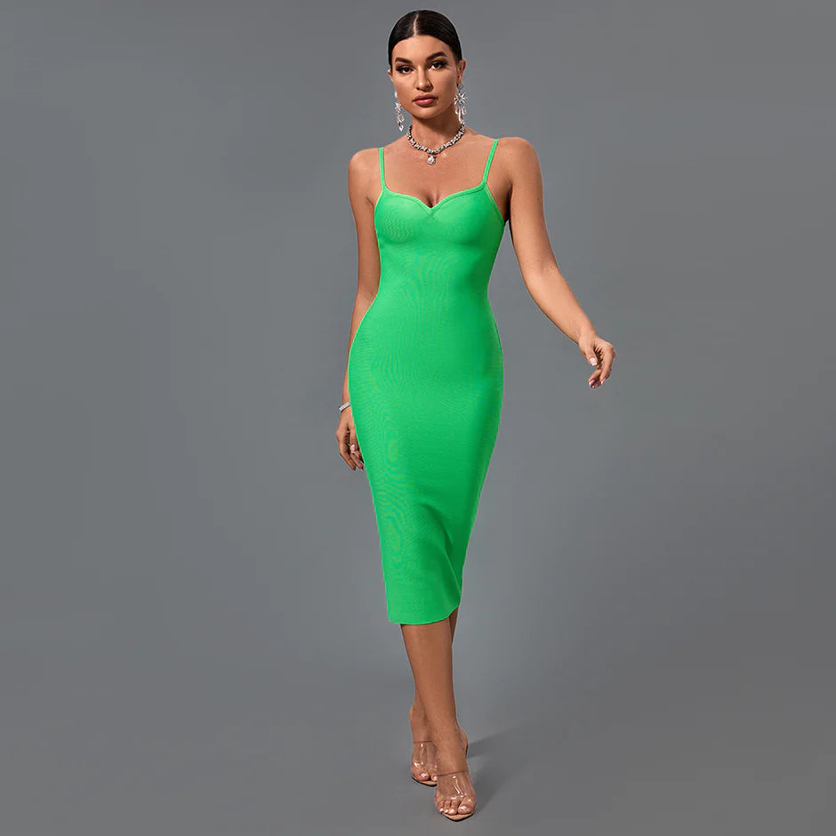 satin dressGreen Strappy Sleeveless Midi Bandage Dress