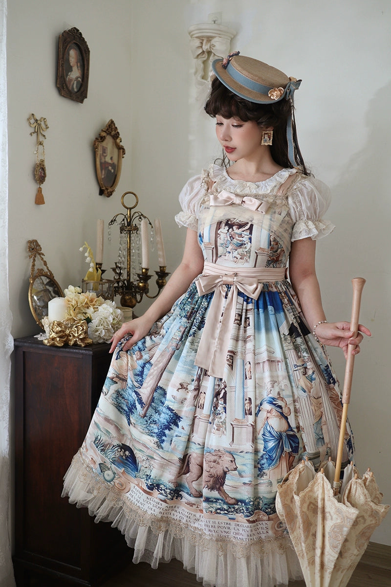 floral midi dressBalladeer~Elegant Lolita JSK Dress Long Dress Full Waist Oil Painting