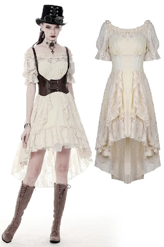 sleek midi dressSteampunk beige cocktail short sleeves dress DW358