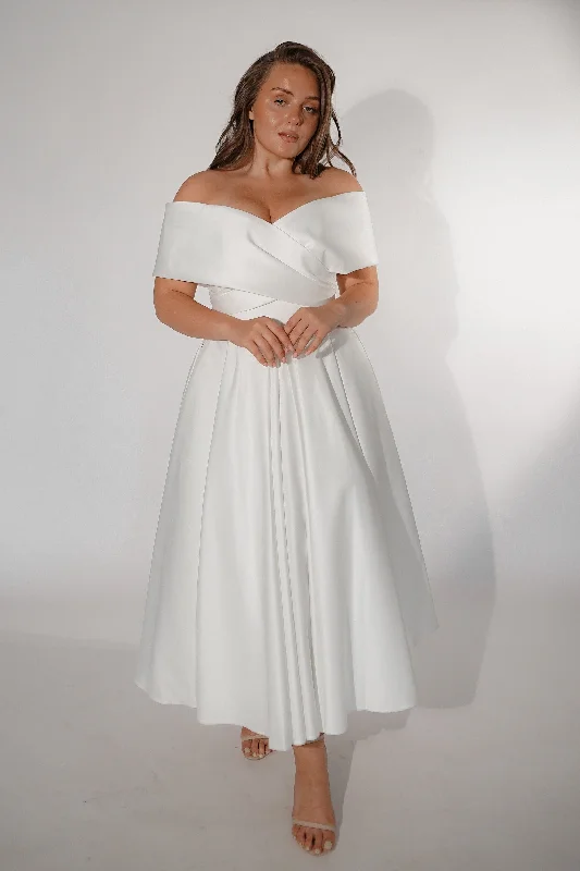 elegant dressPlus Size Satin Midi Wedding Dress Cameron