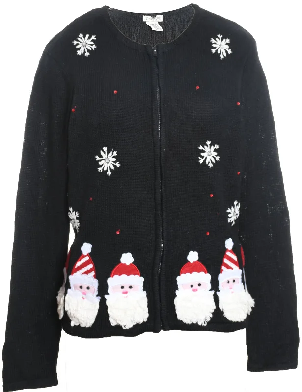 Closeout oversized trench coatSanta Claus Design Black & Red Christmas Cardigan - L