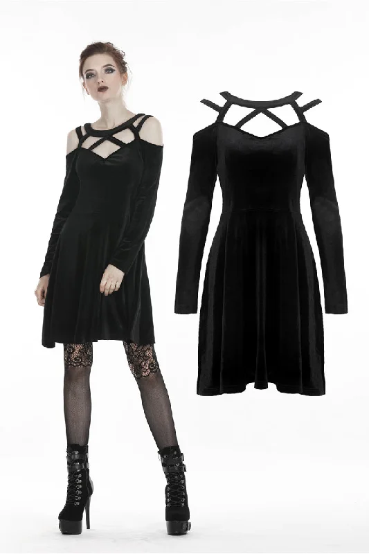 luxury dressBlack punk sexy velvet women dress DW287