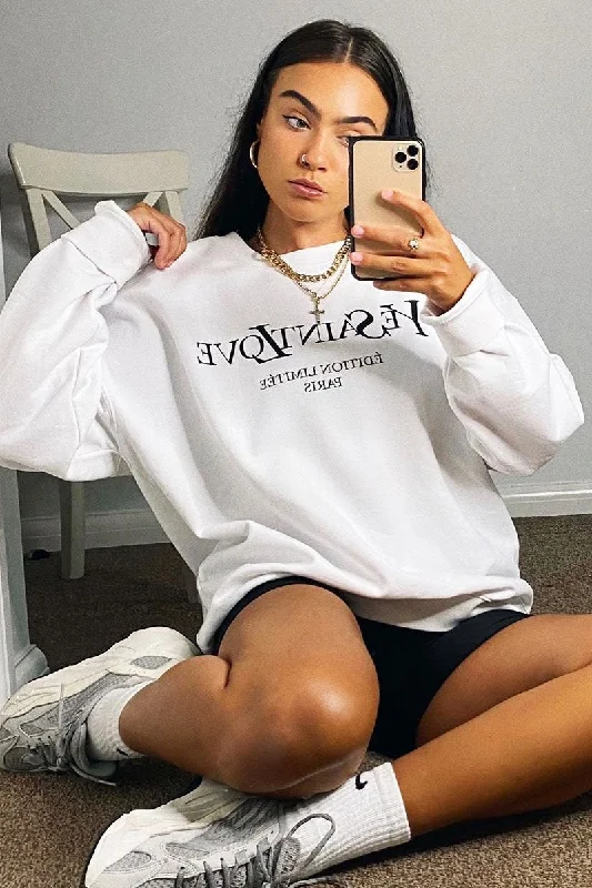 vintage pulloverWhite Parisian Slogan Front Oversized Sweatshirt - Tamy