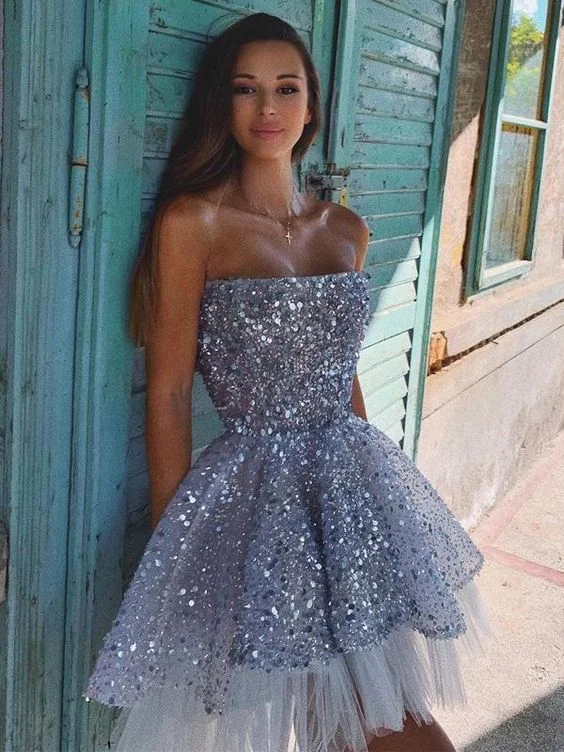 printed dressSparkly Sequin Tulle A-line Backless Homecoming Dress S6497