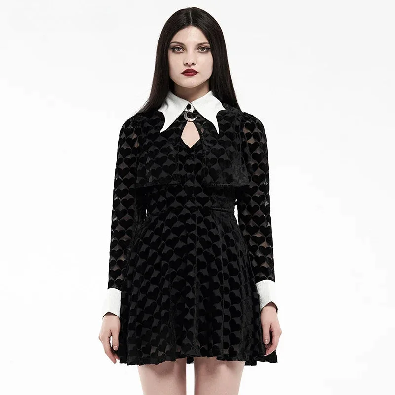 wool dressGothic Dark Bat White Collar Little Black Dress