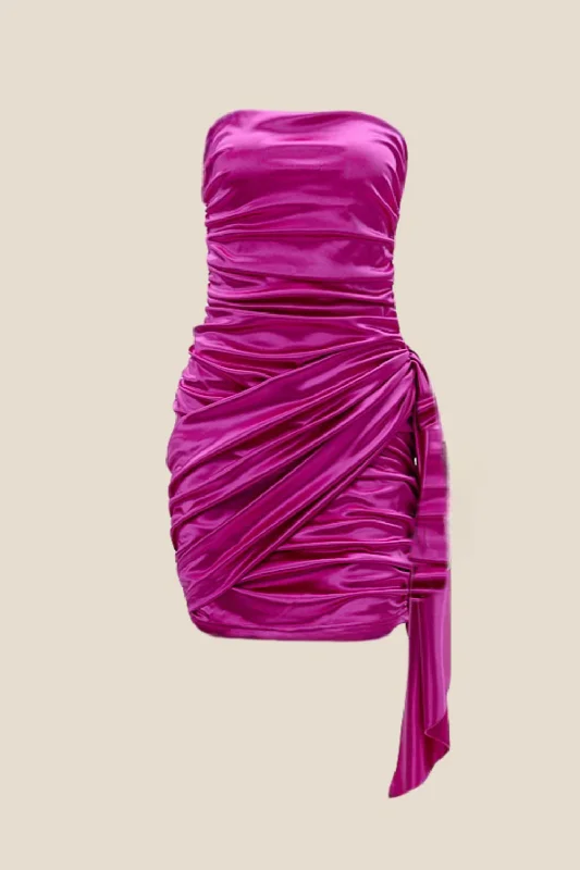 lace dressStrapless Fuchsia Ruched Short Dress with Shawl