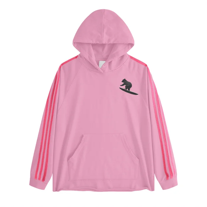 stylish sports hoodieTeddy Rip (Pink)Streetwear Unisex Heavyweight 440G Three Bar Contrast Raglan Hoodie