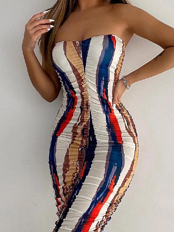 draped dressTube Top Slim Multicolor Printed Tight Dress