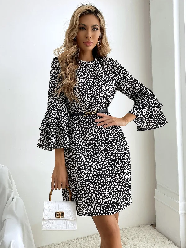 velvet dressKittenAlarm - Geo Print Ruffle Sleeve Dress without Belt