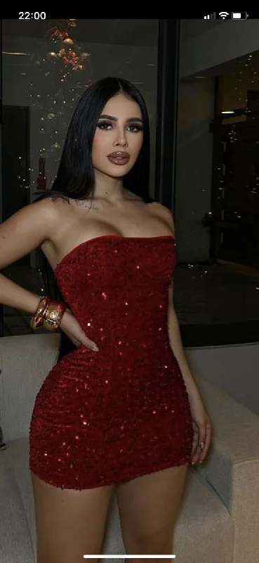 stylish dressSexy Red Strapless Sequins Sheath Short Party Dress Evening Gown, DP4030