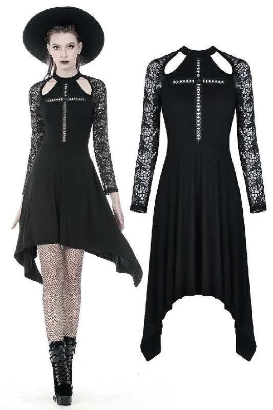 casual midi dressGothic hollow cross dress with lacey long sleeves DW363