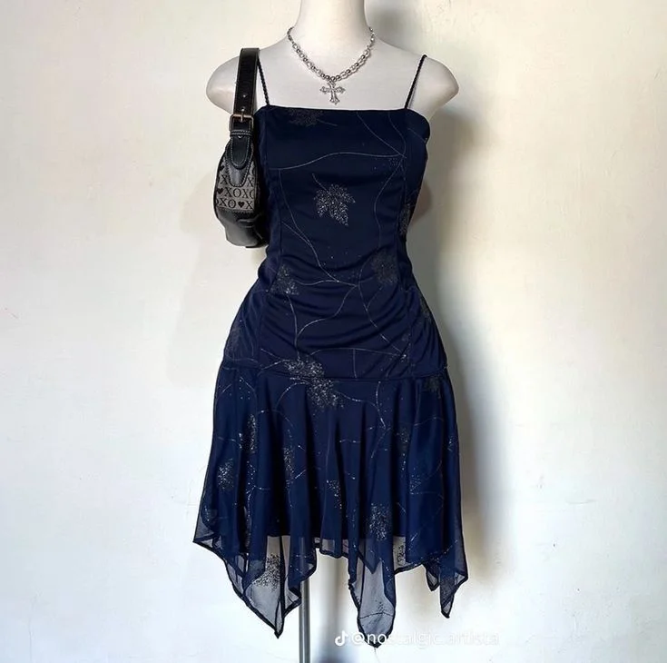 backless dressVintage Spaghetti Straps Party Dress Navy Blue Short Party Dress, DP3619