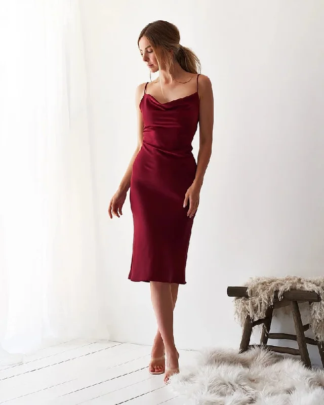 casual midi dressNight To Remember Satin Maxi Dress - Merlot