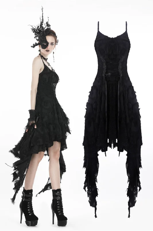 sleeveless dressGothic feather lace side long hem dress DW277