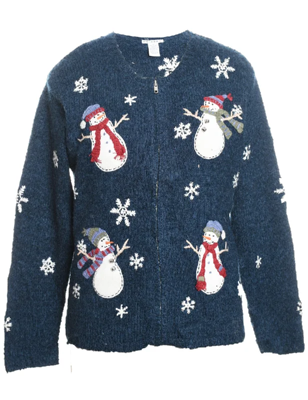 Crazy Deals fitted trench coatSnowman Design Navy Appliqued Christmas Cardigan - M