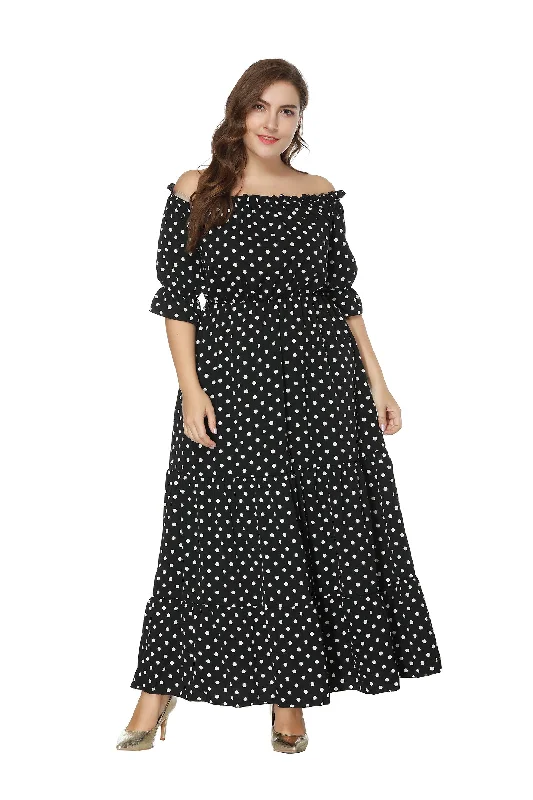 minimalistic dressKittenAlarm - One-line Collar Plus Size Polka Dot Dress