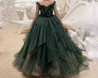 casual midi dressEmerald green lace tulle ball gown formal dress for special occasion S26994