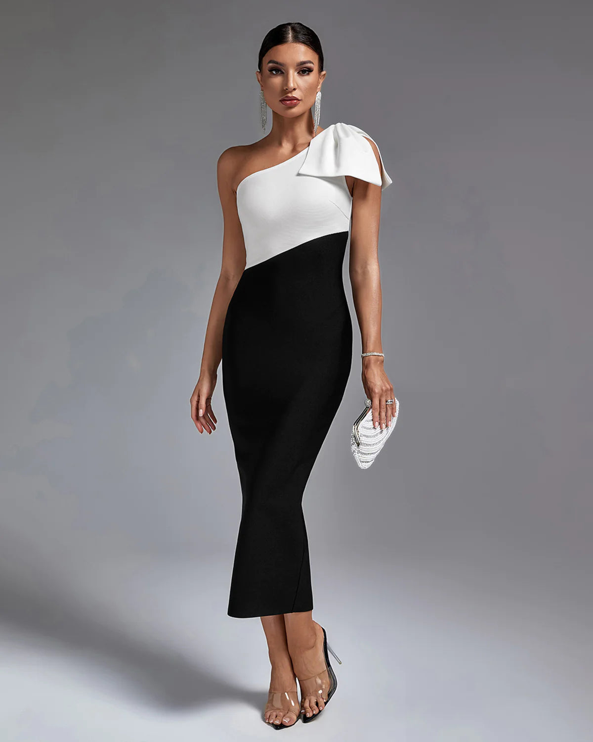 bohemian dressBlack & White One Shoulder Bandage Dress