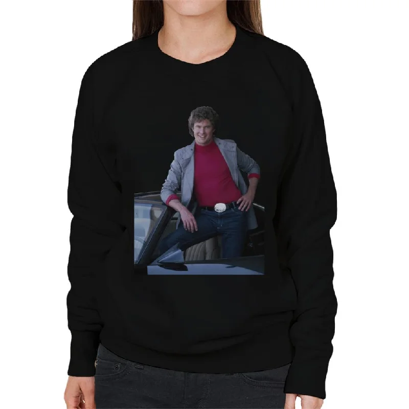 comfortable athletic sweatshirtKnight Rider Michael Knight Posing In KITT Women's Sweatshirt