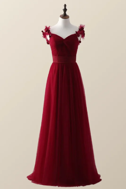 cocktail dressRed Knotted Tulle A-Line Long Party Dress Bridesmaid Dress,DP1815