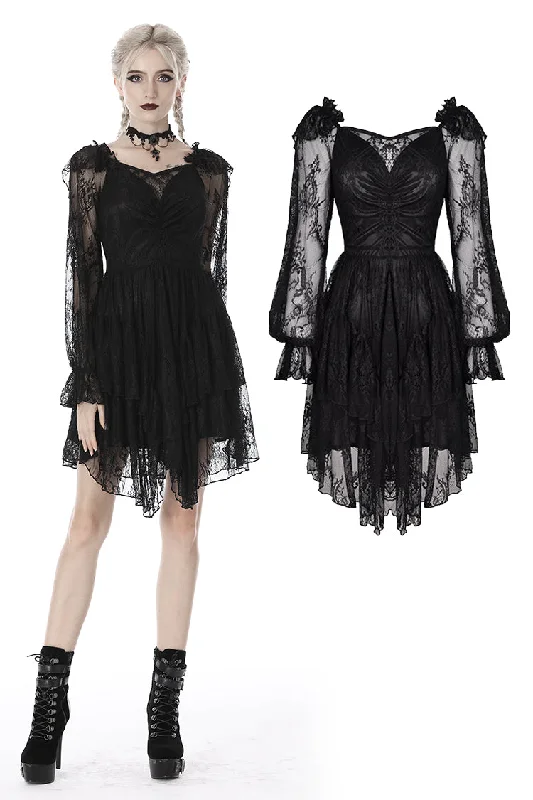 draped dressGothic elegant long sleeves lace midi dress DW383