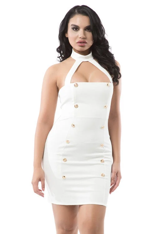 boho-chic dressWhite Mock Neck Halter Top Mini Dress