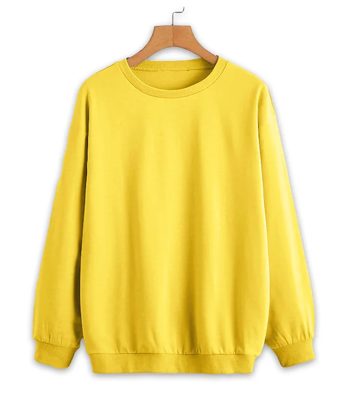 activewear hoodieVimal Jonney Yellow Solid Round Neck Cotton Fleece Sweatshirt for Women