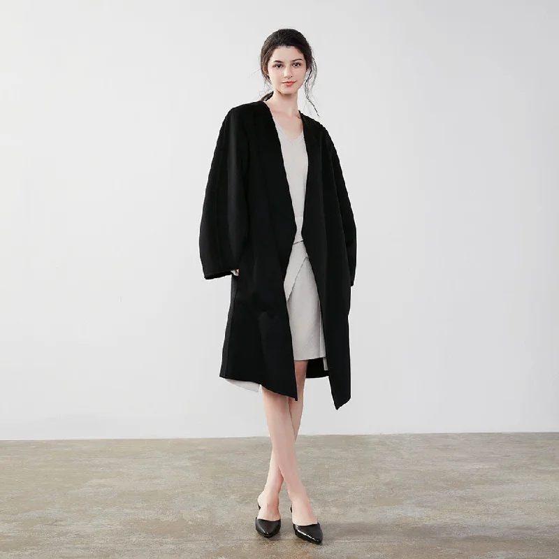 Super Sale fashionable outerwear女装V领羊绒呢大衣