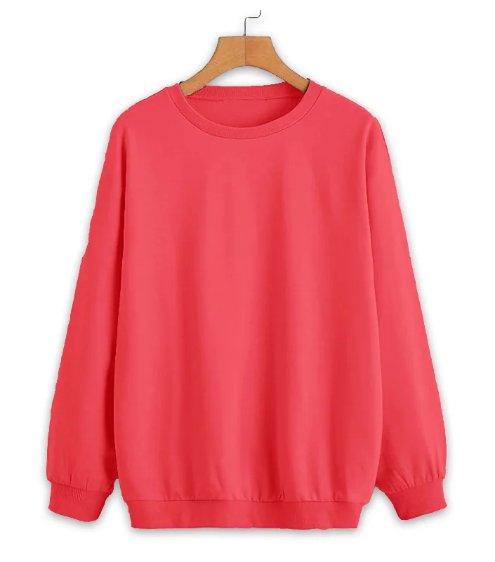 fashionable gym hoodieVimal Jonney Pink Solid Round Neck Cotton Fleece Sweatshirt for Women