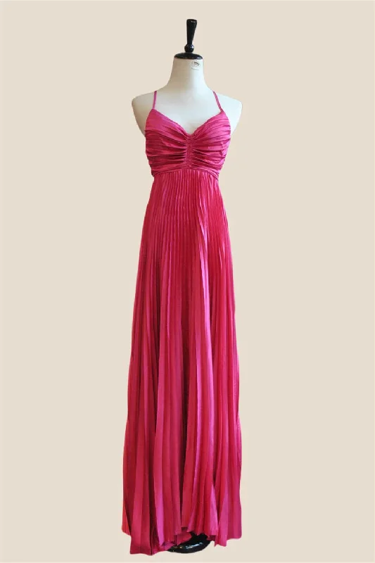 bodycon dressV-neck Hot Pink Pleated A-line Long Dress