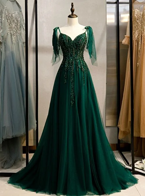 off-the-shoulder dressEmerald Green Spaghetti Straps Prom Dress Ball Gown V-Neck S11037