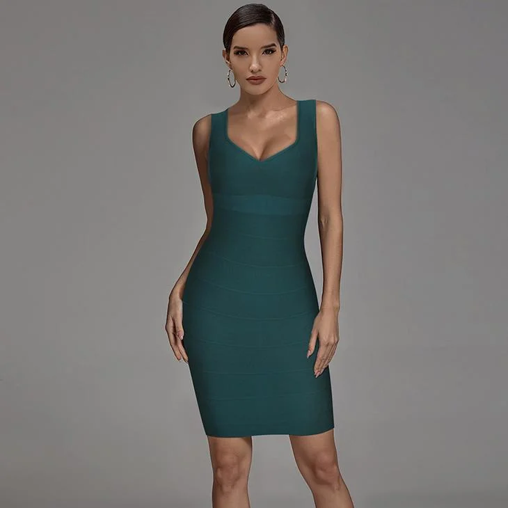 casual midi dressForest Green Sleeveless Mini Bandage Dress